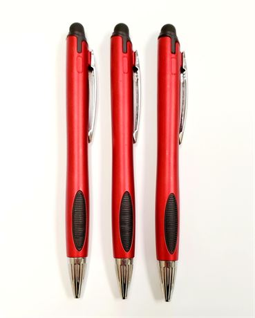 Thick Red Barrel Style Retractable Pens With Stylus- Black Ink