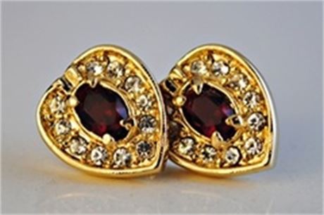 50 -- Swarovski Red & White Crystal Heart Earrings- 1.99 pr