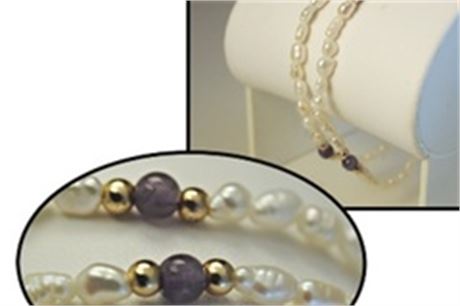 50--Genuine Biwa Pearl w/Genuine Amethyst beads bracelet $1.99 ea