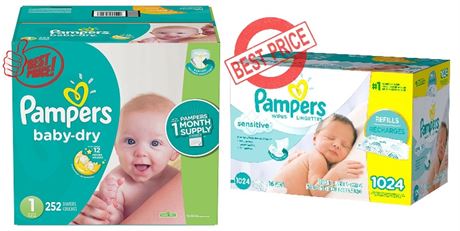 Pampers Sensitive Skin Baby Wipes and Pampers Baby Dry Sizes 1 2 3 4 5 6