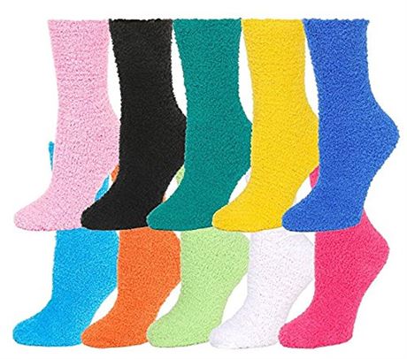 48 pairs of Ladies Fuzzy soft crew Socks solid Bright colors comfy cozy socks