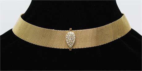 One Dozen New Gold Mesh Choker Necklaces with Crystal Pave Pendants #N2449G-12