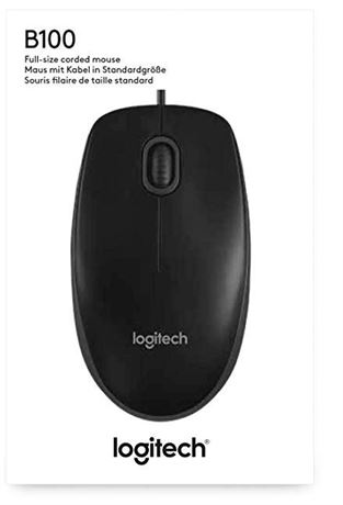 Logitech B100 Corded Mouse – Wired USB Mouse for Computers and Laptops