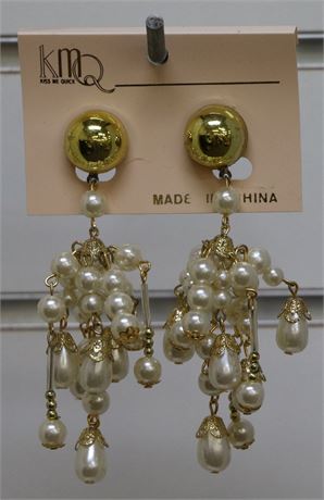 Gold-tone & Imitation Pearl Clip-On Fashion Earrings Womens Jewelry 480 Pairs