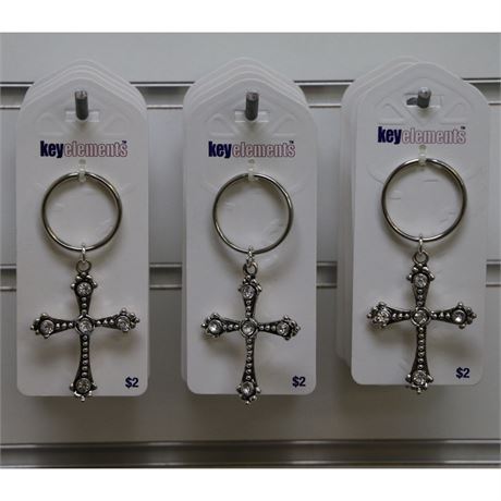 Crystal Accented Cross Split-Ring Keychains 600 Pcs