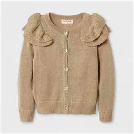 265 Piece Girls’ Gold Button Down Cardigan With Ruffle At Shoulder New With Tags