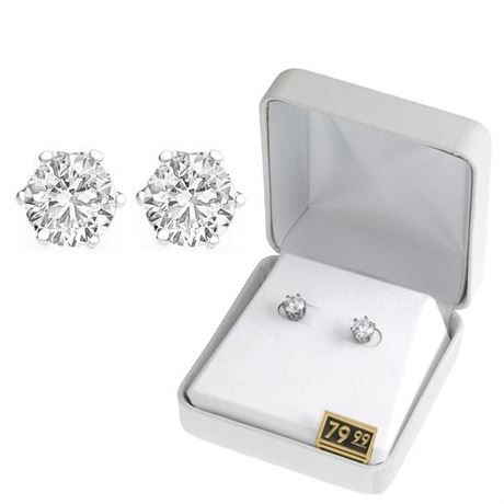 50 Pair Cubic Zirconia Earrings in Beautiful Gift Box -2 Carats