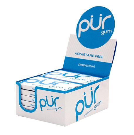 PUR 100% Xylitol Chewing Gum, Peppermint 9-count (pack of 240)