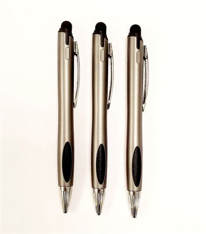 Thick Silver Barrel Style Retractable Pens With Stylus- Black Ink