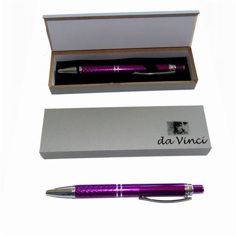 Sleek Silver And Violet Metal Retractable Pen In A Gift Box – Black Ink
