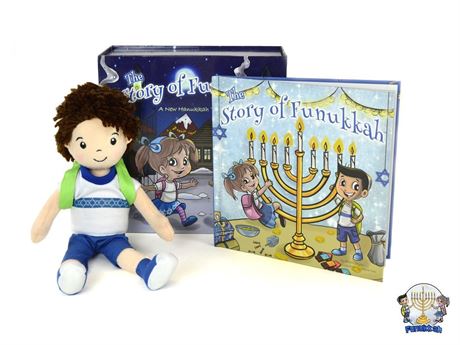 A Hanukkah Tradition “The Story Of Funukkah” Boy Plush Doll And Book Set – Blue