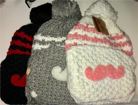 24 Ladies 2 pc Knitted Hat Set with Novelty Mustache Facemask Asst Colors