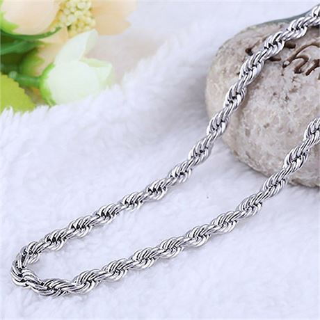 12 Pieces - 14 KT White Gold plated Rope Chain- 24 Inches long