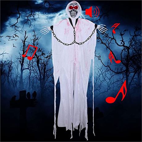 Halloween Hanging Ghost Decoration – Glowing Eyes – Motion Sensor – Creepy Sound