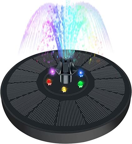 RGB Solar Fountain for Bird Baths and Ponds – 7 Different Nozzles – Item #5682